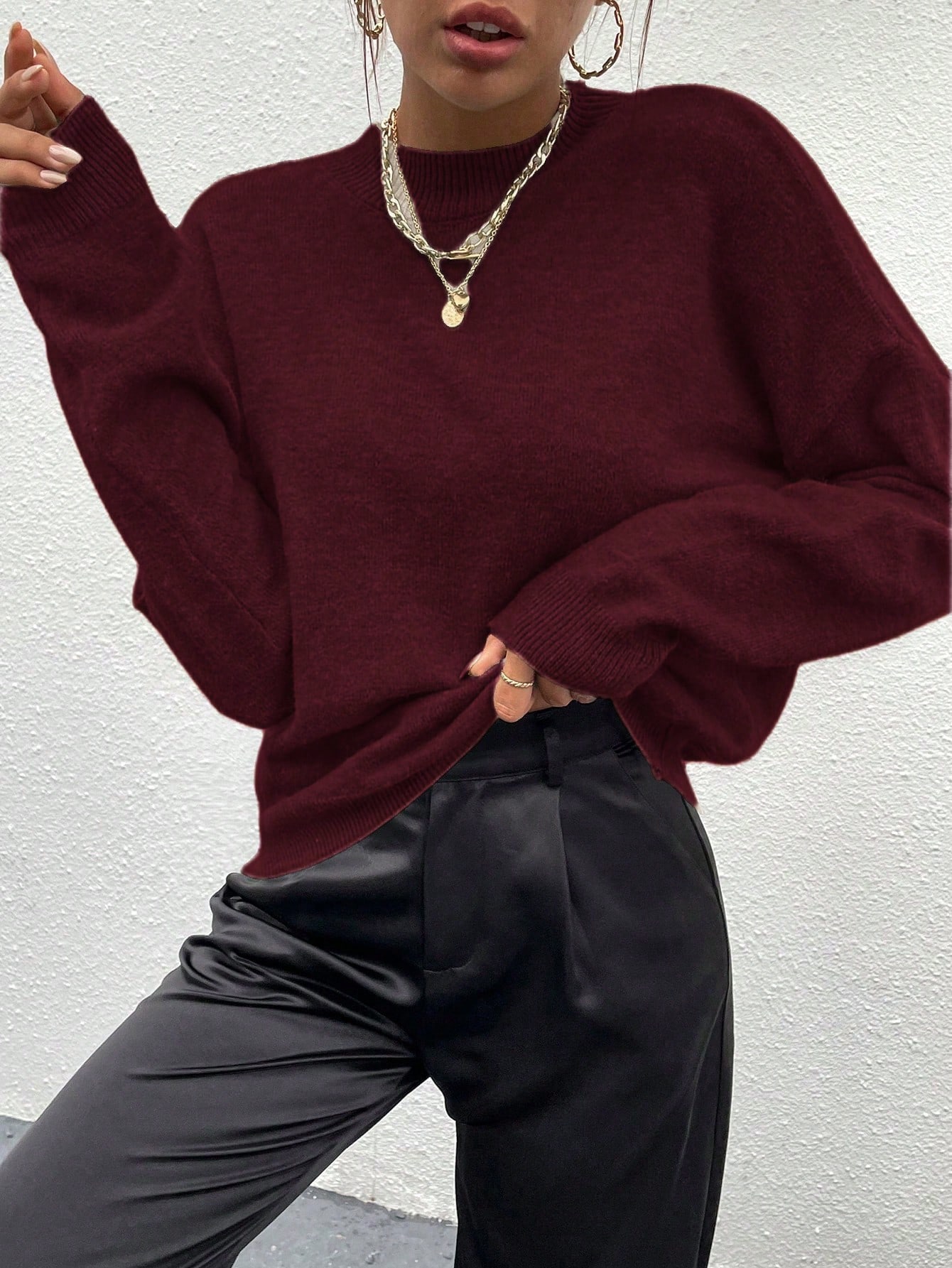 SoleilVie Dames losse, casual effen trui met vleermuismouwen, gebreide trui, herfst/wintertrui