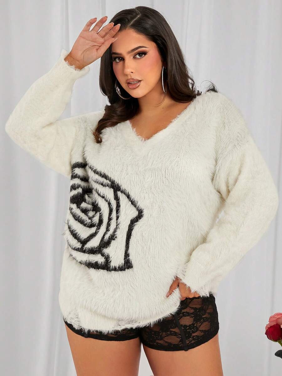 SHEIN SXY Suéter de manga larga de talla grande para mujer con cuello redondo, decorado con cuerda gris claro y cordones de encaje, adecuado para uso diario, cita nocturna, cumpleaños, fiesta de soltera, fiesta, baile de graduación, cita de pareja, elegante, casual, compras, uso en la calle, al aire libre, flirtateo, fácil de combinar, estiliza la figura, resalta tu silueta