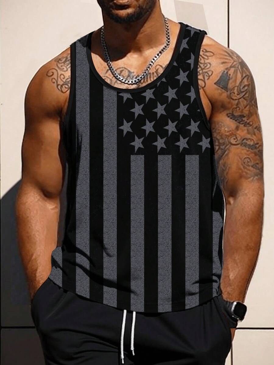 Manfinity Homme Men's American Flag Graphic Loose Fit Casual Tank Top