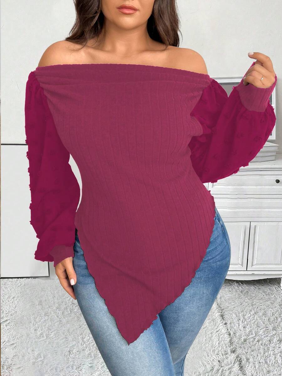 Celure Plus Size Women's Off Shoulder Asymmetrical Hem Blouse