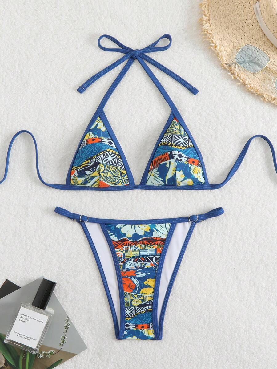 Conjunto De Bikini De 2 Piezas Para Mujer Con Top Halter Con Nudo Delantero Y Braguitas Tipo