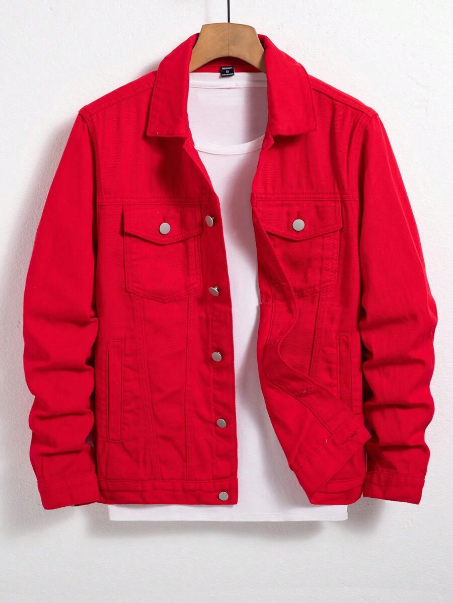 RivetRise Men's Casual Solid Color Denim Jacket For Autumn