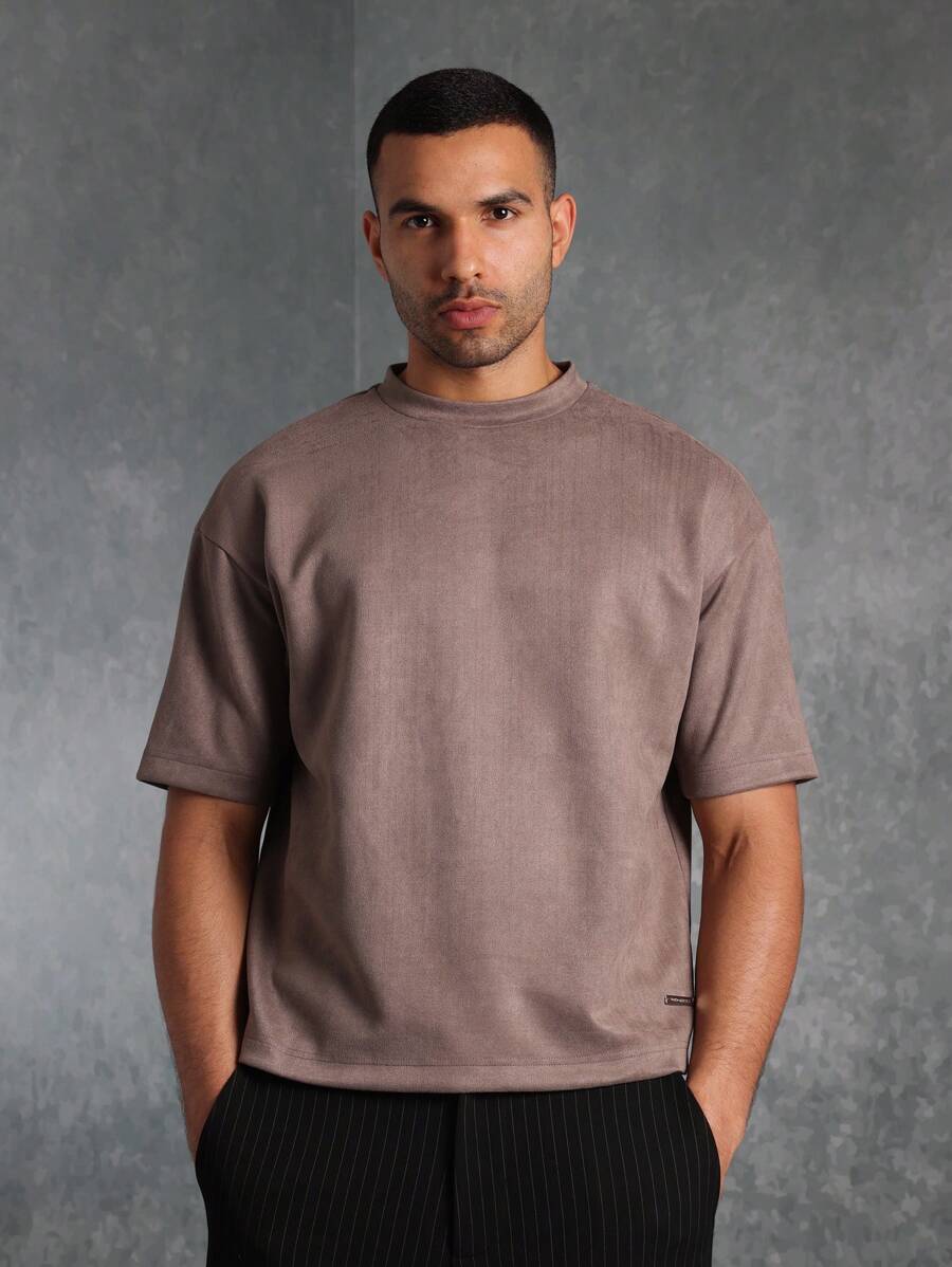 SUMWON T-shirt décontracté col rond à manches courtes, coupe régulière en microsuède. Vêtement d'intérieur de qualité premium pour l'automne et l'hiver