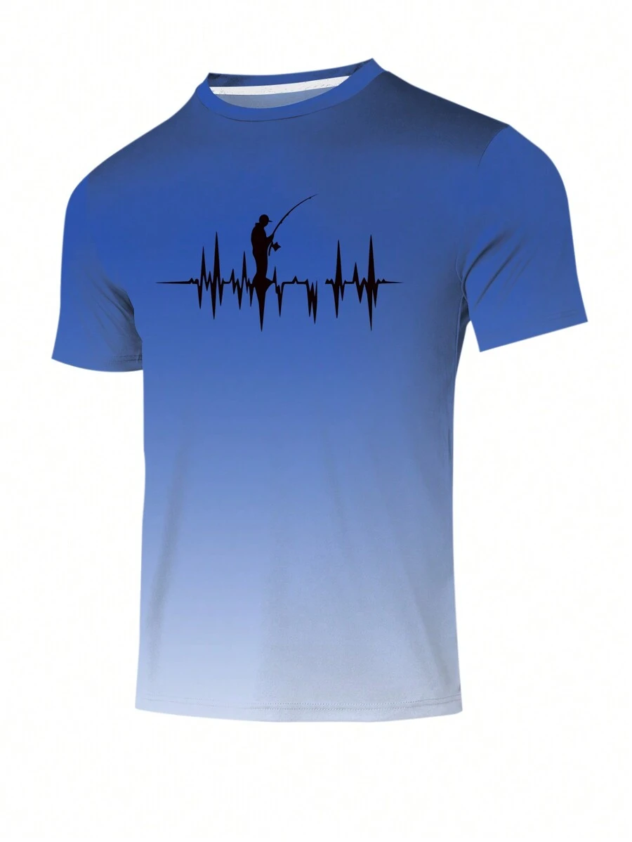 Manfinity Sport Corelite Herren Lässig Mensch & Elektrokardiogramm Farbverlauf bedrucktes Kurzarm Sport T-Shirt