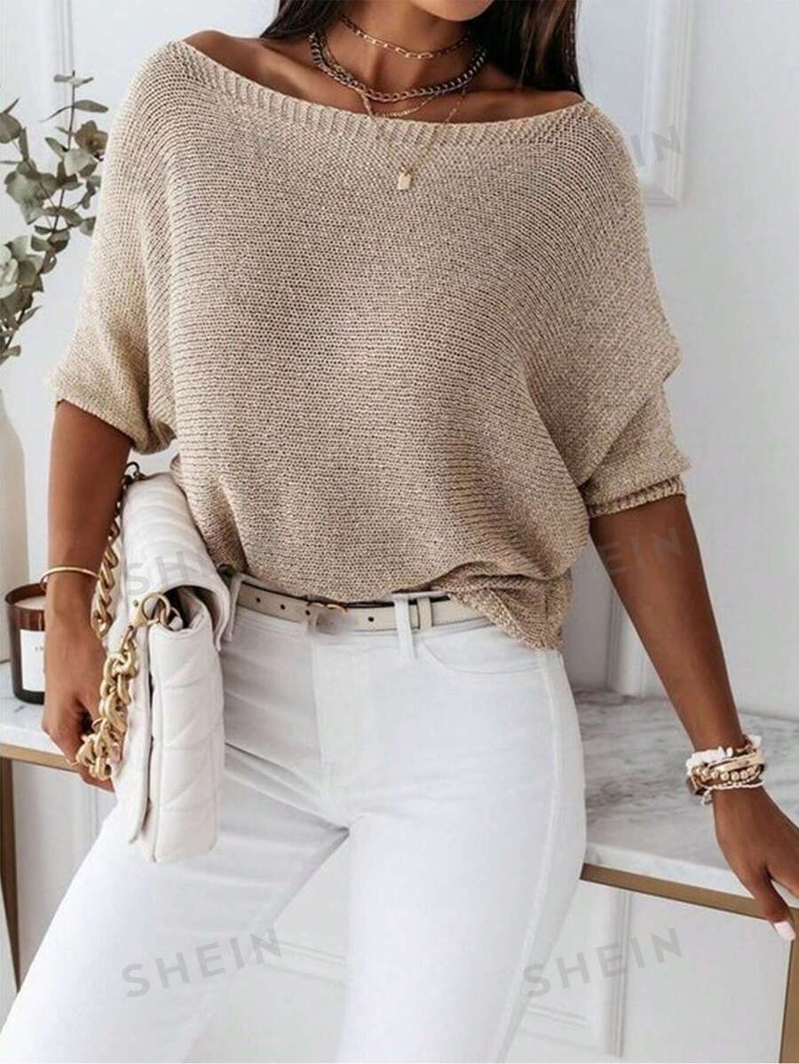 Calvaya Tricou cu mânecă scurtă, de culoare unică, cu gât rotund, de lungime medie, elegant și potrivit pentru lucru primăvara și vara
