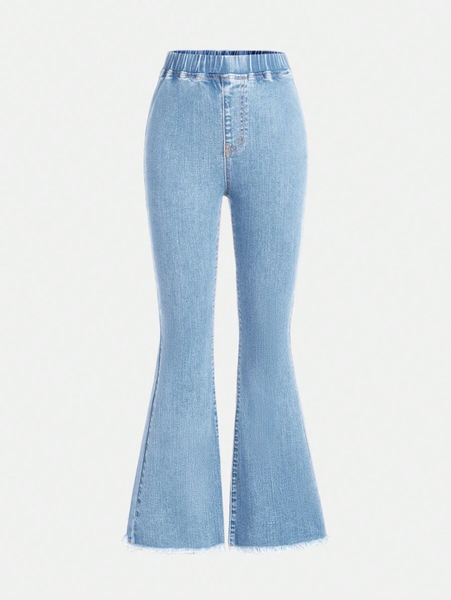 SHEIN Girlism Tween Girls Elastic Waist Flare Casual Versatile Jeans