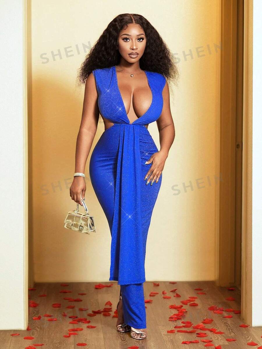 BamGleam Vestido elegante de mujer BamGleam de escote en V profundo sin mangas con detalle de lazo, vestido de fiesta de San Valentín, vestido de fiesta de vacaciones, vestido de cumpleaños para mujeres, vestido de cóctel para mujeres, vestido de graduación, vestido de Año Nuevo para mujeres