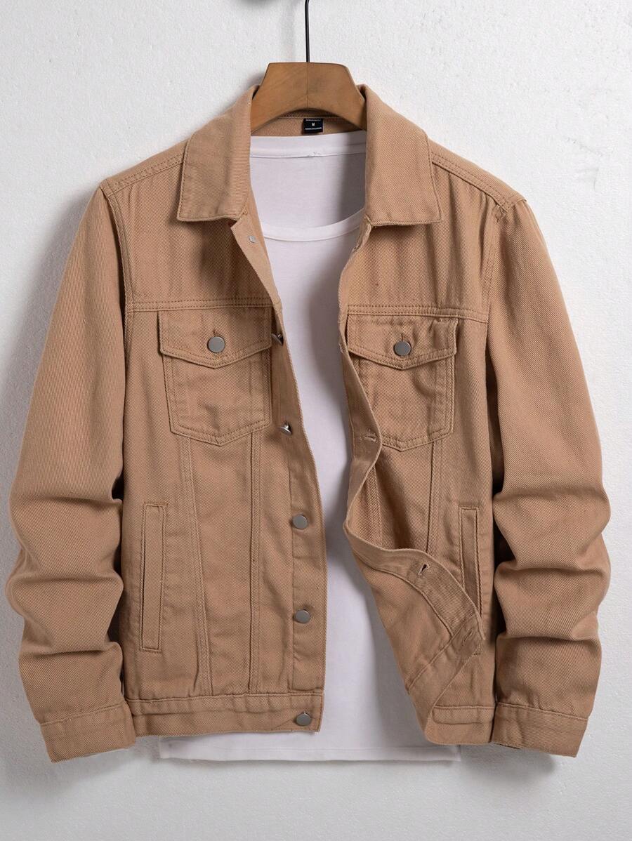 RivetRise Men's Plain Color Denim Jacket, Casual & Fashionable For Everyday Wear