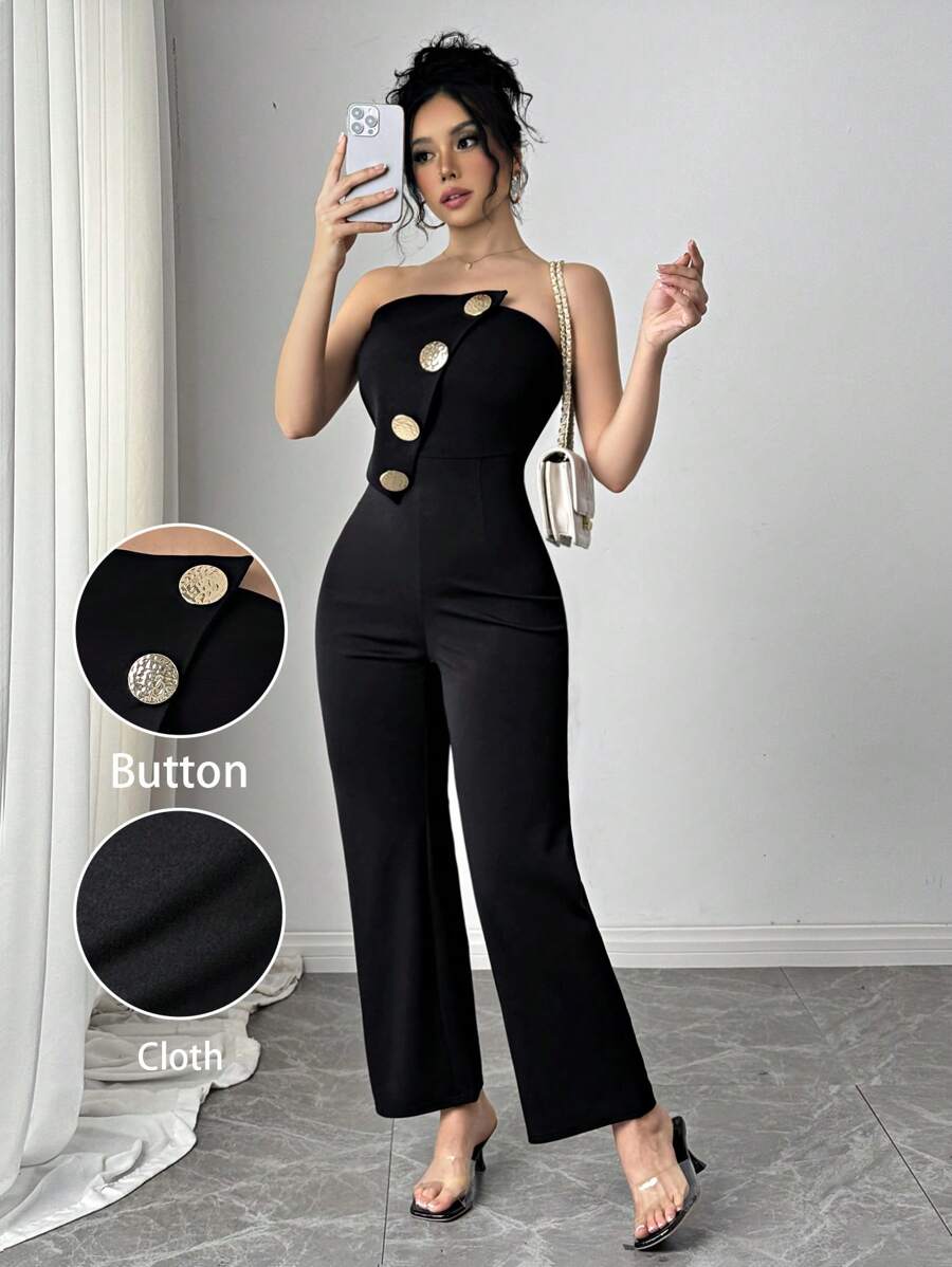 SHEIN Privé Mono de mujer con corpiño de solapa y vuelo, elegante y de moda