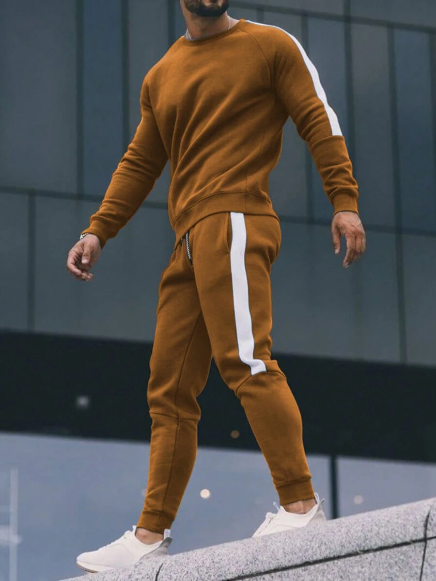 Manfinity Running Men's Color Block Patchwork Sweatshirt & Sweatpants Sports Suit