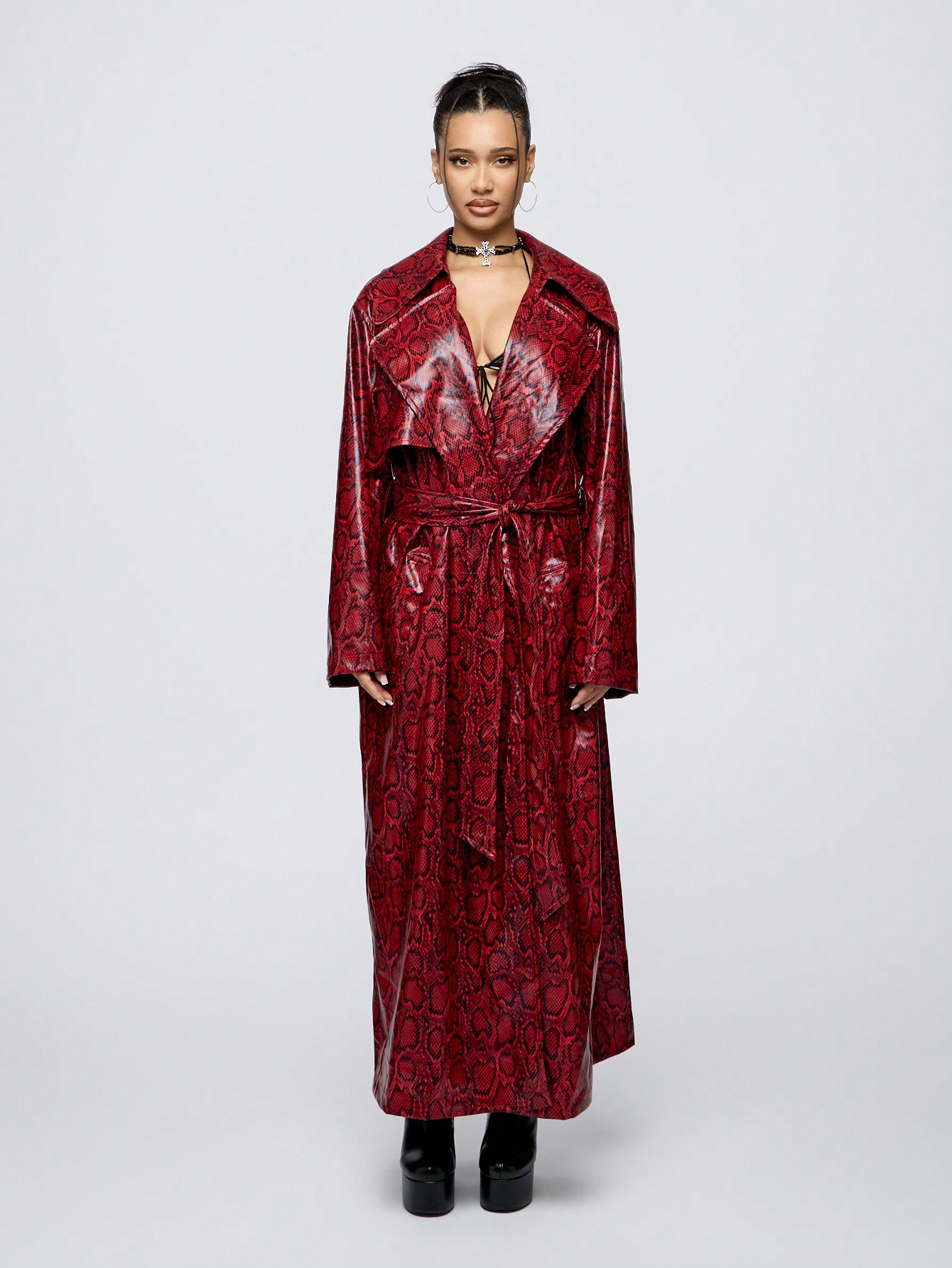 SUMWON WOMEN Snake Print Statement Long Trench Coat With