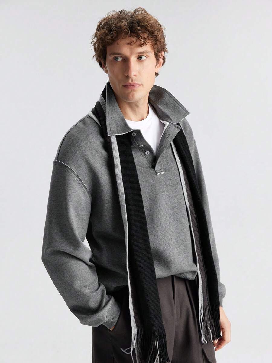 Ontre Sudadera con capucha casual de manga larga para hombre con botones delanteros, diseño en parches y color gris sólido, estilo elegante para el Día de San Valentín, vacaciones, fiestas de Año Nuevo, uso diario, viajes y transporte