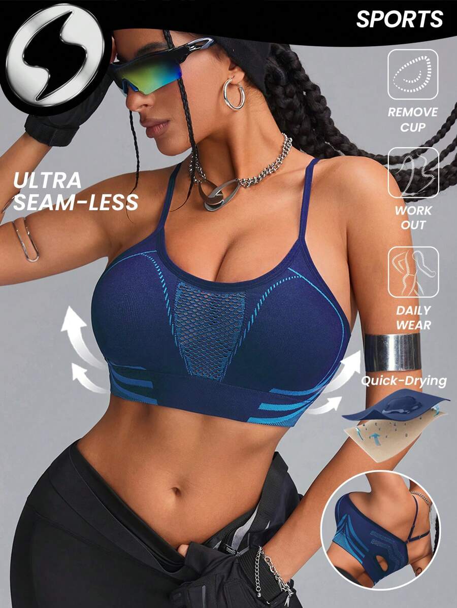 Innovista Reggiseno sportivo donna blu senza cuciture, ad alta elasticità e traspirante, top tank da donna per allenamento, reggiseno sportivo ad alto supporto elastico, top corto donna, casual quotidiano e fitness, yoga, uscite, festival, reggiseno push up, outfit autunno inverno donna