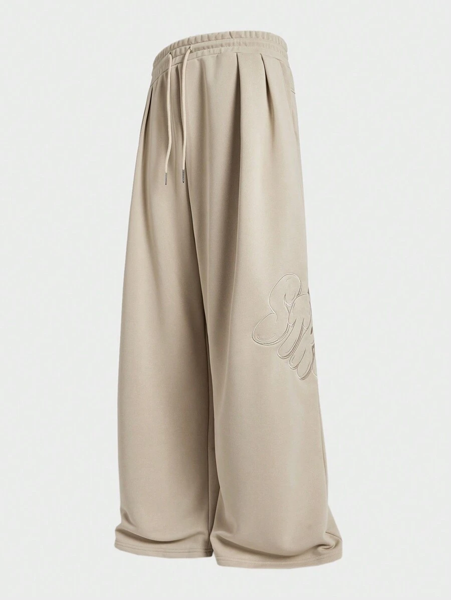 Manfinity VCAY Calça Larga Bordada de Perna Larga e Ajuste Folgado, Plus Size Masculino