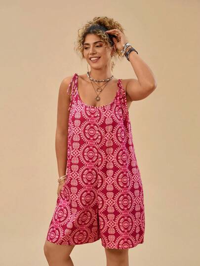 Travachic Plus Size Women Boho Floral Print Spaghetti Strap Loose Vacation Casual Dress, For Summer