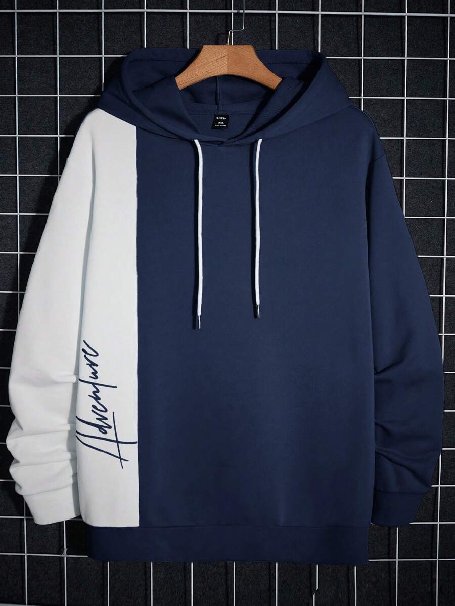 Manfinity Sudadera con capucha informal con cordón y estampado de letras de manga larga para hombre, otoño/invierno