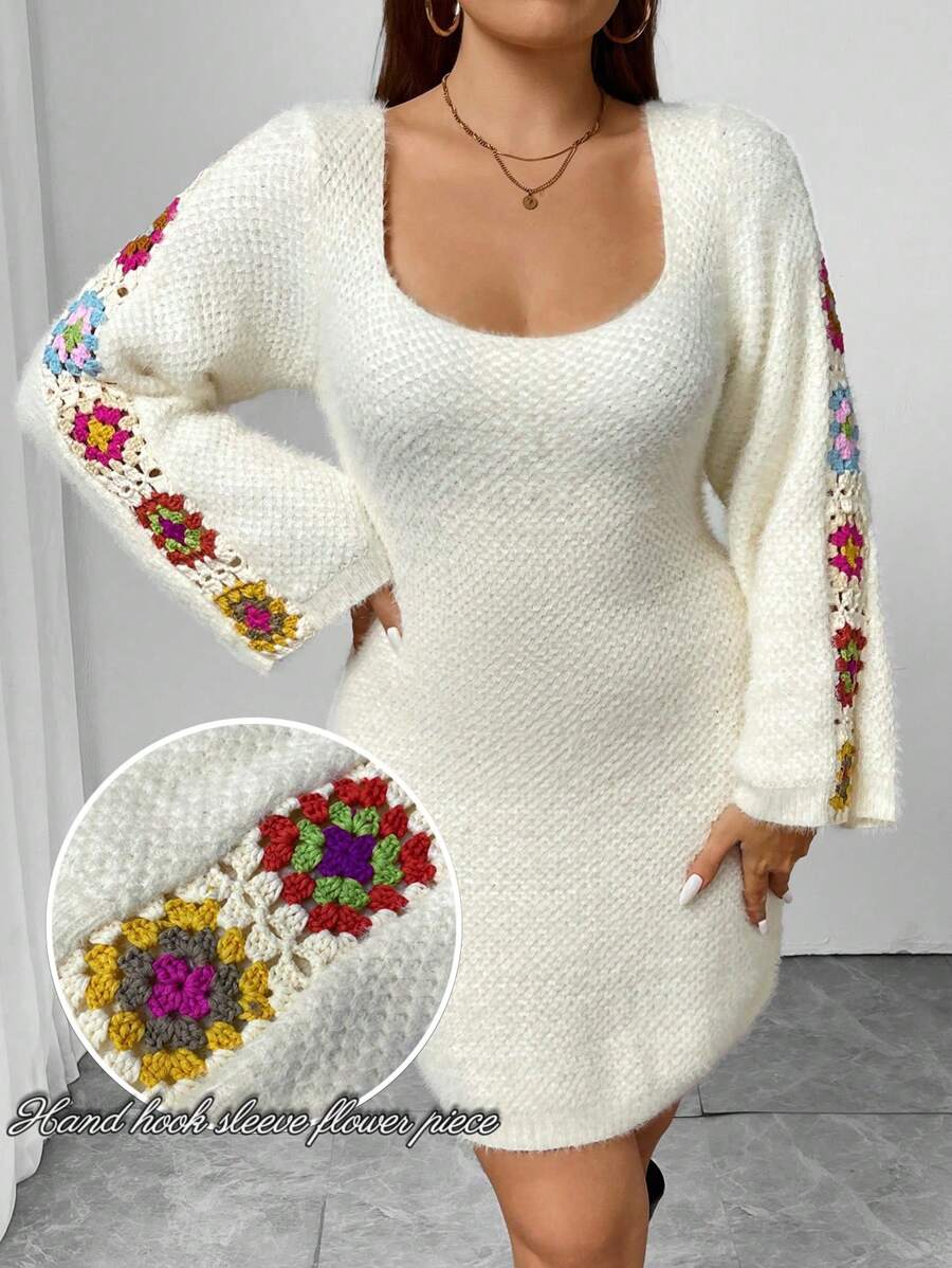 Celure Vestido holgado de punto bordado de colores para mujer de talla grande