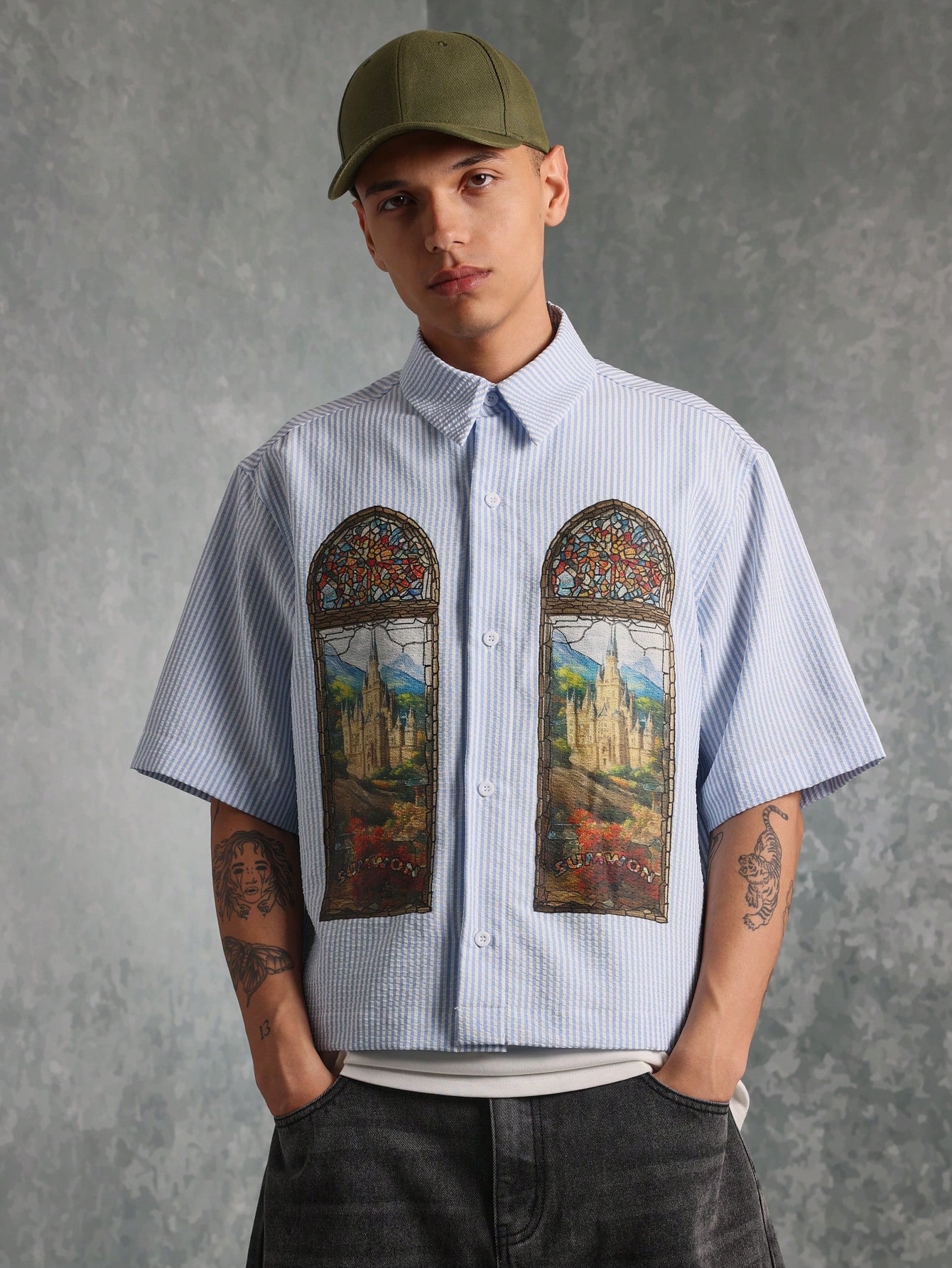 【2plan】Land Semi-Crop Over Short Sleeve 8seconds Crop Short Sleeve Shirt White | Collared Shirts for