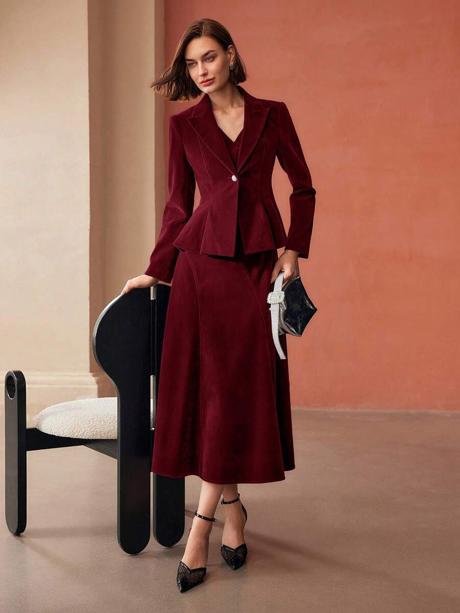 MOTF PREMIUM VELVET SINGLE BUTTON PEPLUM BLAZER