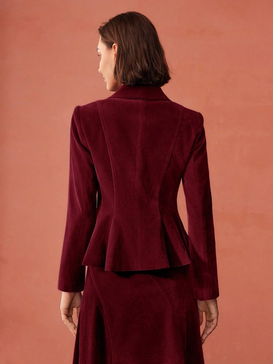 MOTF PREMIUM VELVET SINGLE BUTTON PEPLUM BLAZER
