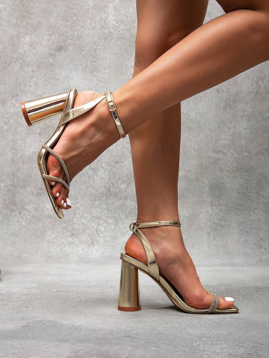 CUCCOO SZL Sandali sexy con tacco alto, punta quadrata, cinturino tempestato di cristalli, adatto per appuntamenti, look da sera, outfit da "bad girl", abbigliamento da festa, abbigliamento primaverile/estivo da esterno