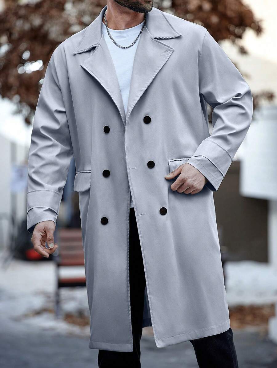 Manfinity Homme Abrigo casual de talla grande para hombre con botones al frente, manga larga y bolsillo, de color liso