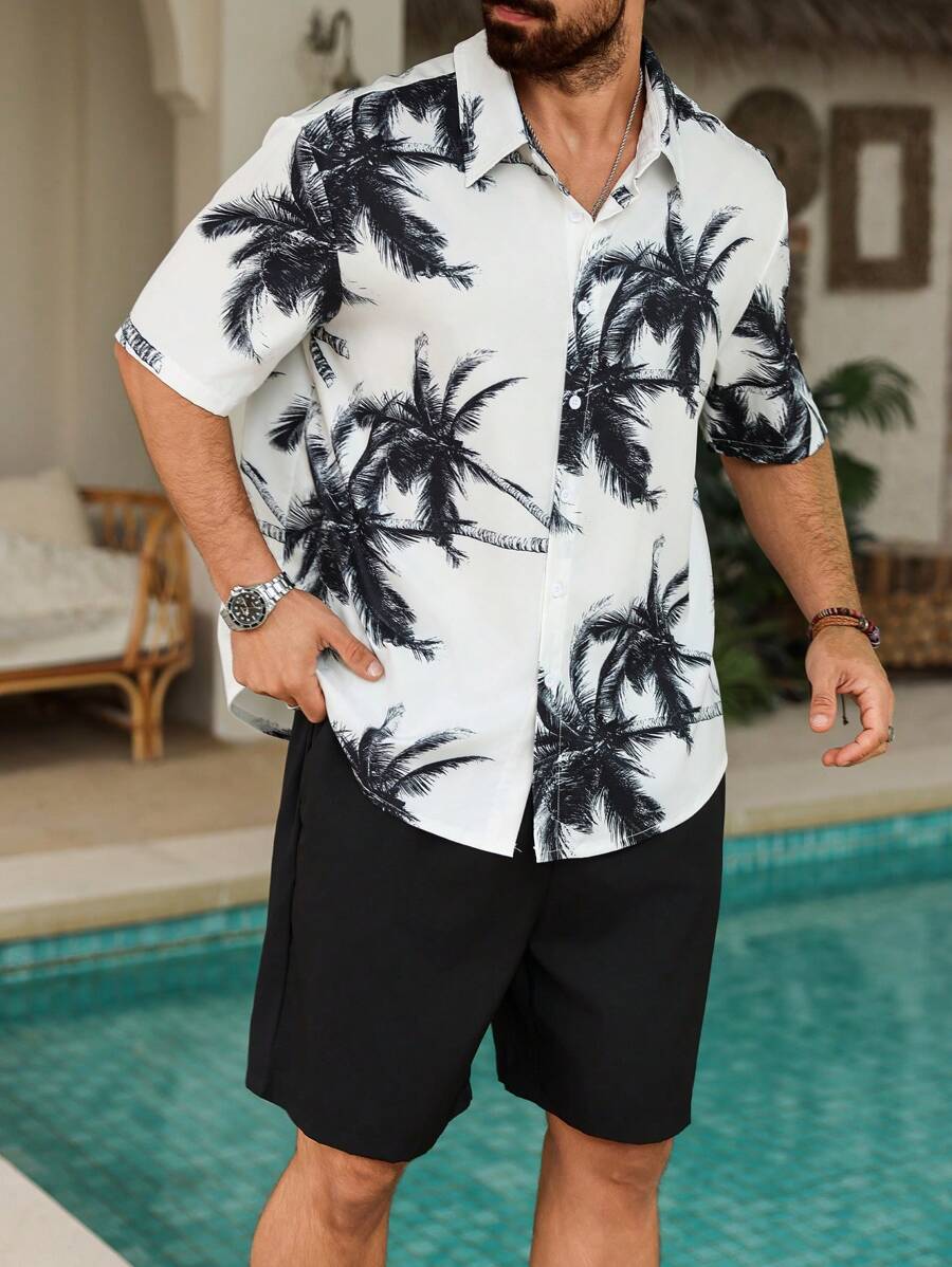 ResortEase 2pcs Men Short Sleeve Top And Shorts Set, Casual Minimalist Daily Wear