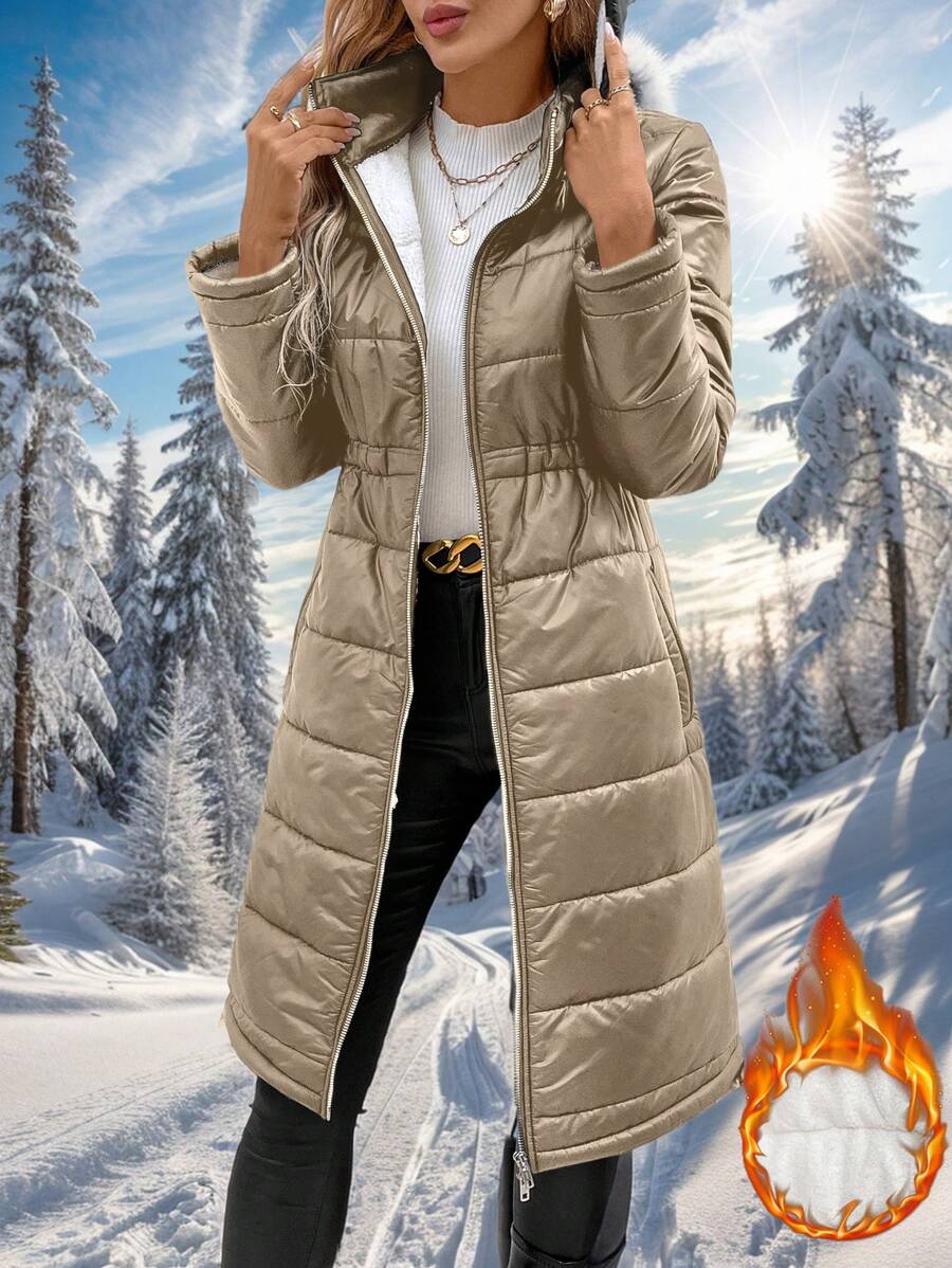 SHEIN Clasi Women's Quilted Zip-Up Warm Thermal Lined Jacket