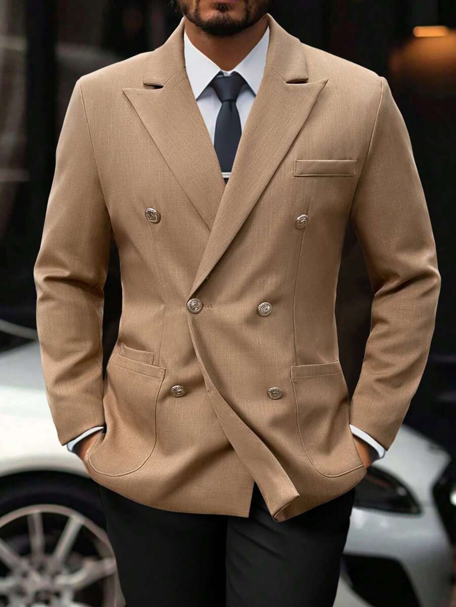 Manfinity Mode Blazer informal de solapa y doble botonadura de unicolor para hombres de Manfinity, para otoño, regalo para novio