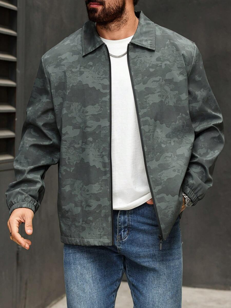 Manfinity Homme Plus Size Men Casual Camouflage Print Jacket For Autumn