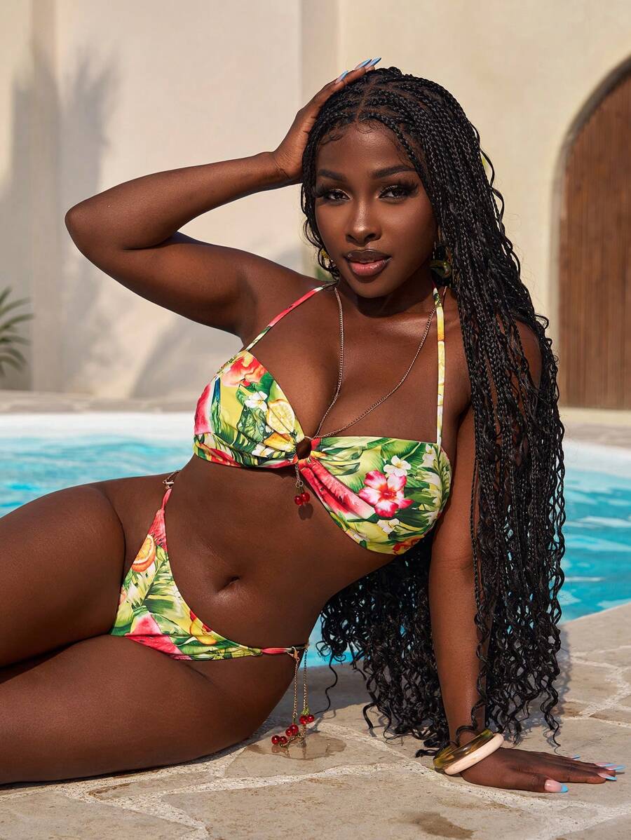 Slaydiva Zestaw bikini plażowy z nadrukiem owoców