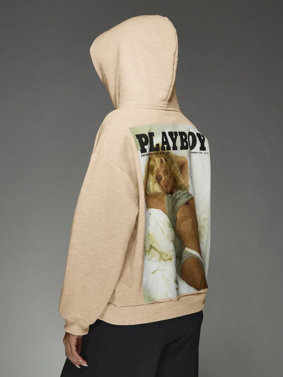 Missguided x Playboy MISSGUIDED Vintage Magazine Cover Design Oversized Hoodie Boyfriend Fit Loungewear Athleisure Retro Photographic Print Pullover Fall Winter Streetwear