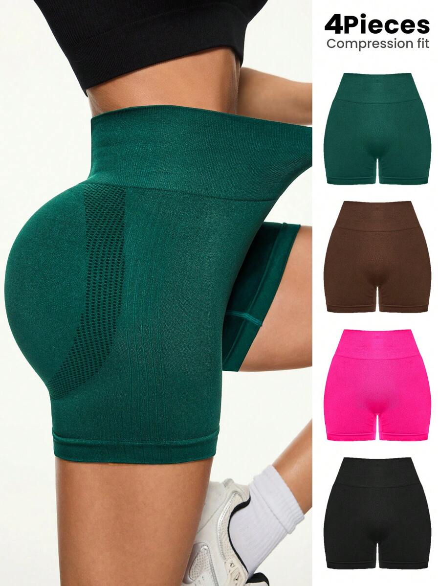 SHEIN Sport Studio Women's High Waist Solid Color Slim Fit Casual Seamless Sports Shorts