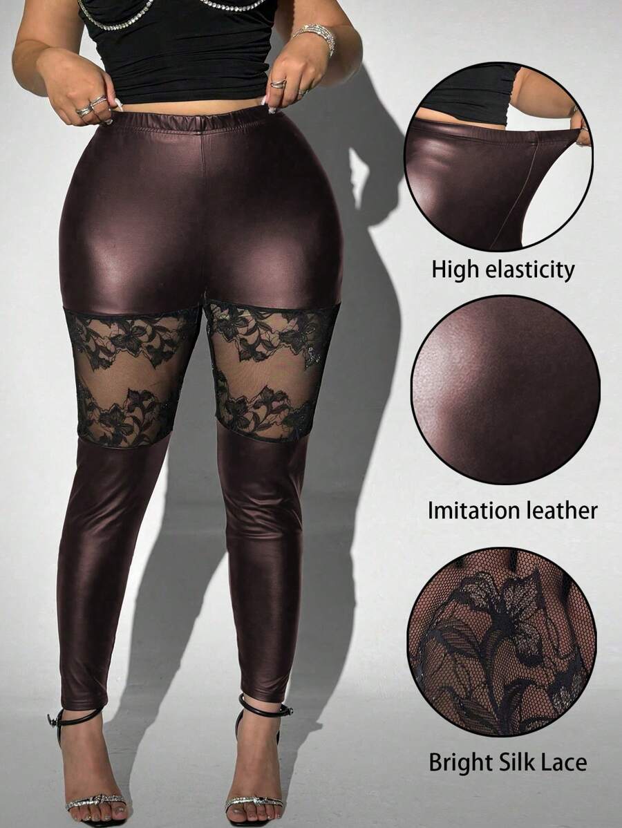 Viva Relle Leggings de grande taille en patchwork de dentelle pour l'été