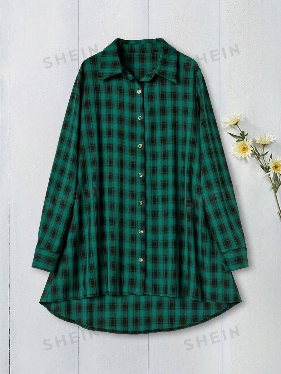 Rusticease Blusa suelta de manga larga, de una sola hilera de botones, de estilo casual a cuadros para otoño, para mujer
