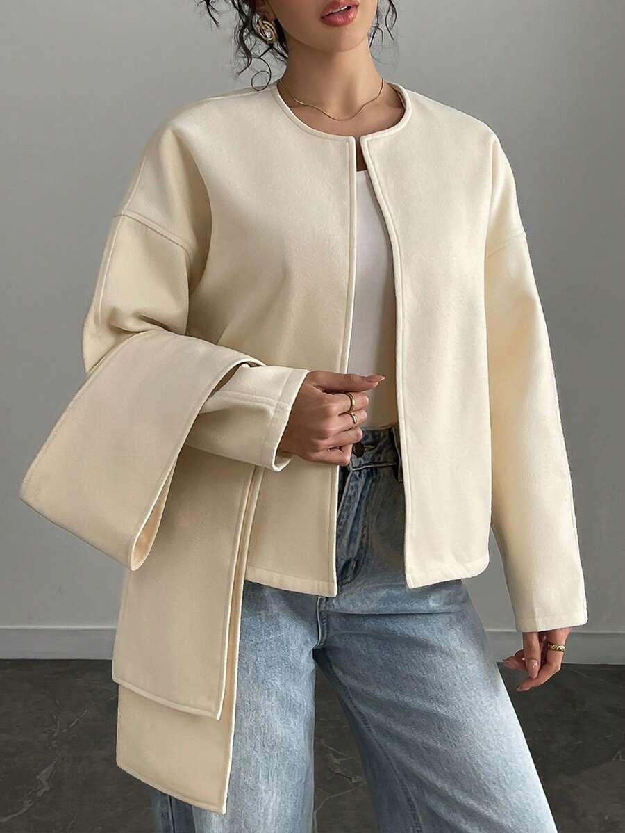 INAWLY Women's Solid Color Cardigan, Long Sleeve Minimalist Casual Jacket, For Everyday Wear
