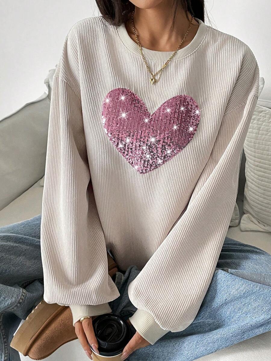 Women's Fashionable Elegant Casual Sequin Embroidered Glitter Sweatshirt