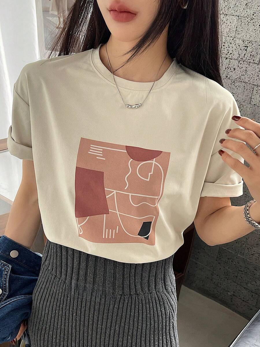 DAZY Wiosenna przerwa Nowy luźny swobodny nadruk damski T-shirt śliczne topy