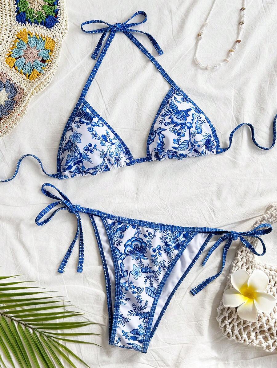 Soleia 2 piezas Conjunto de bikini estampado de vacaciones para mujer