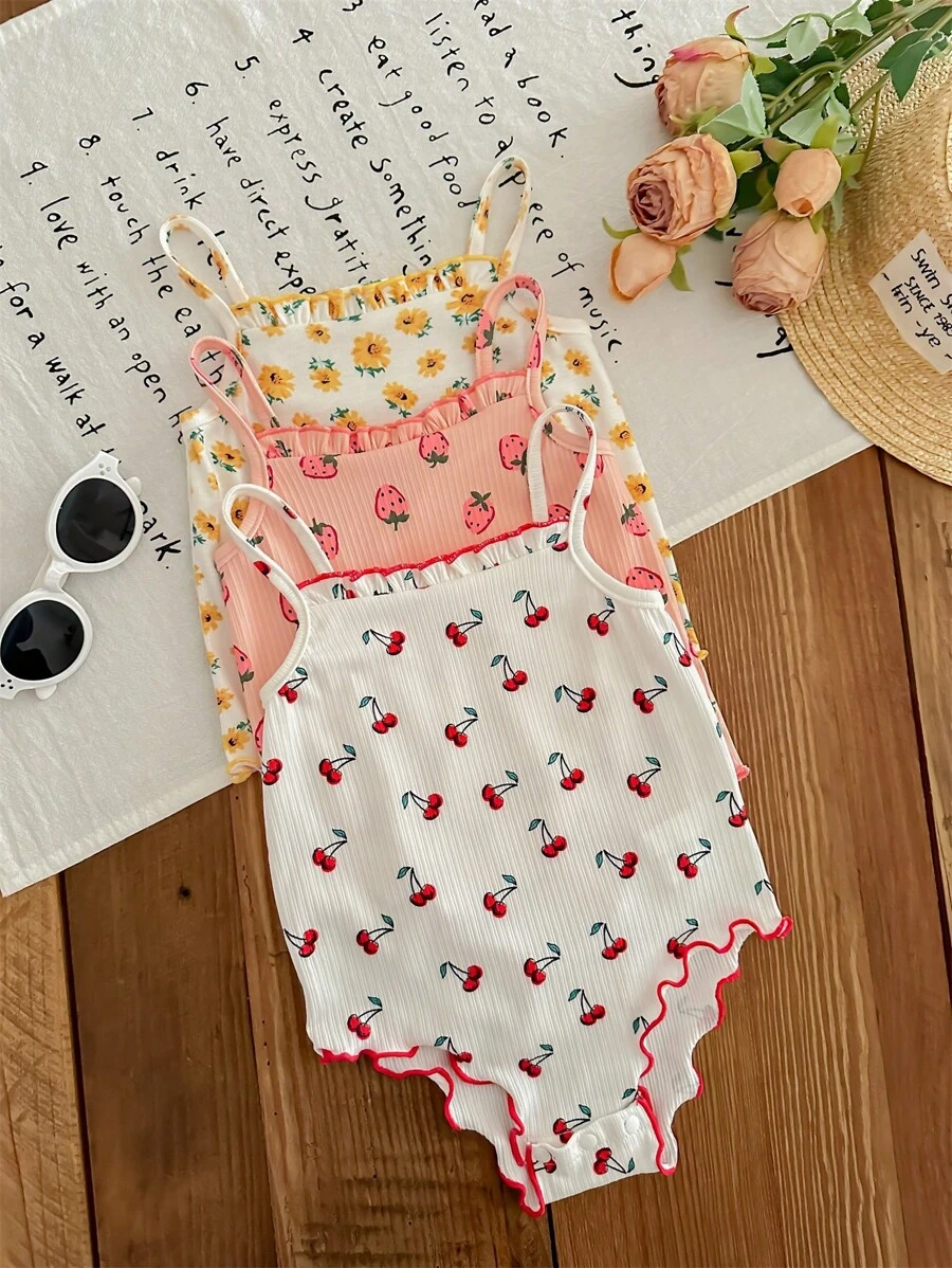 Set de 3 piezas de pelele con estampado floral diminuto para bebé recién nacida para el verano