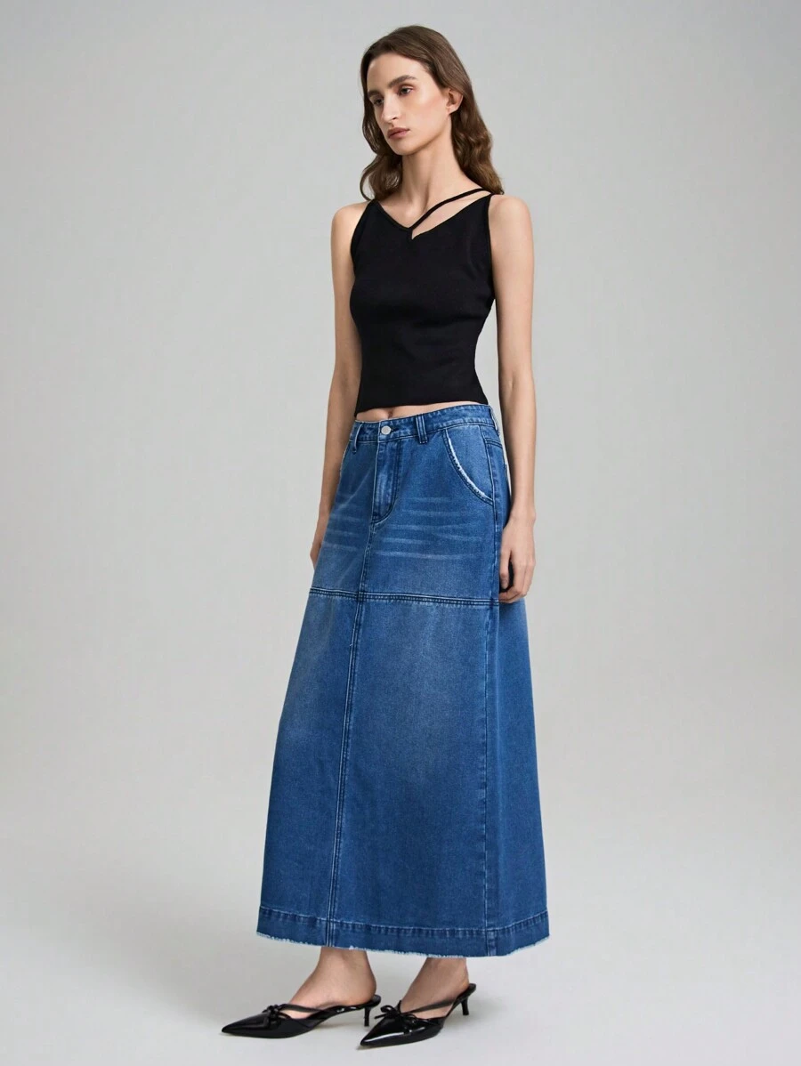 Ontre Women's 2025 New Button Front Pocket Casual Denim Skirt, Everyday Relaxed Fit Ladies Jeans Clothing For Spring And Summer