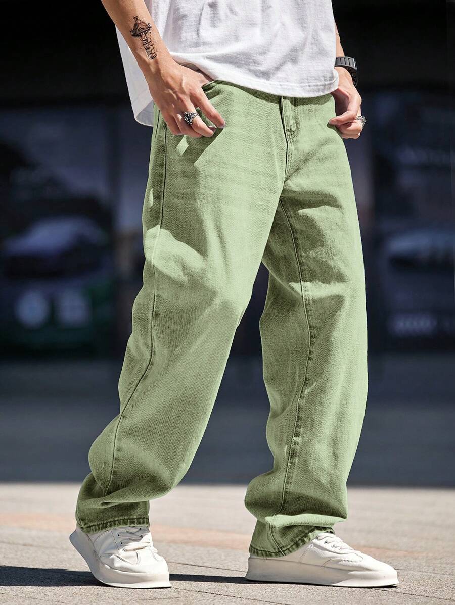 Manfinity Homme Plus Size Men's Simple Pocket Casual Jeans, For Daily Wear