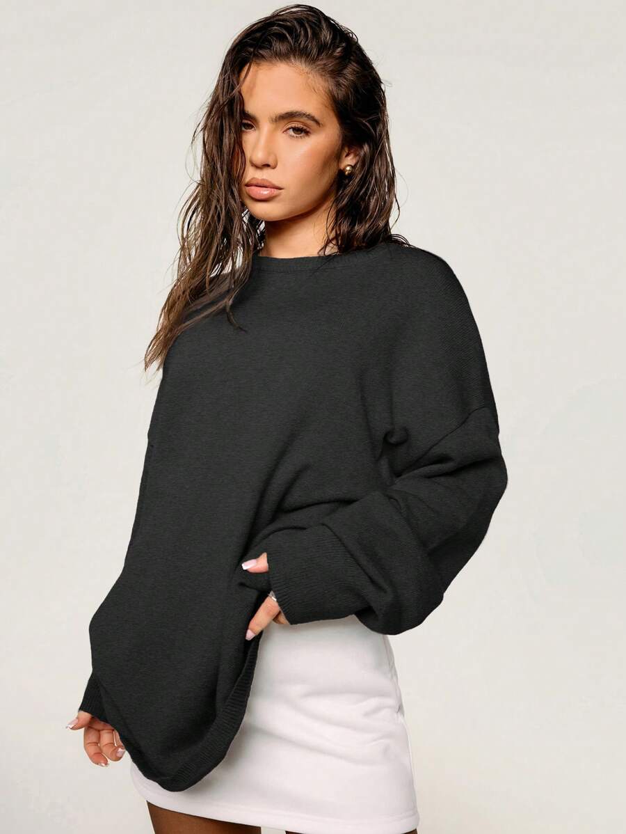 Athîral Suéter holgado de cuello redondo y manga larga para mujer, otoño/invierno