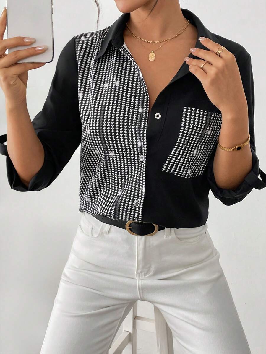 SHEIN Clasi Dames Casual Elegante Bedrukte Pailletten Blouse