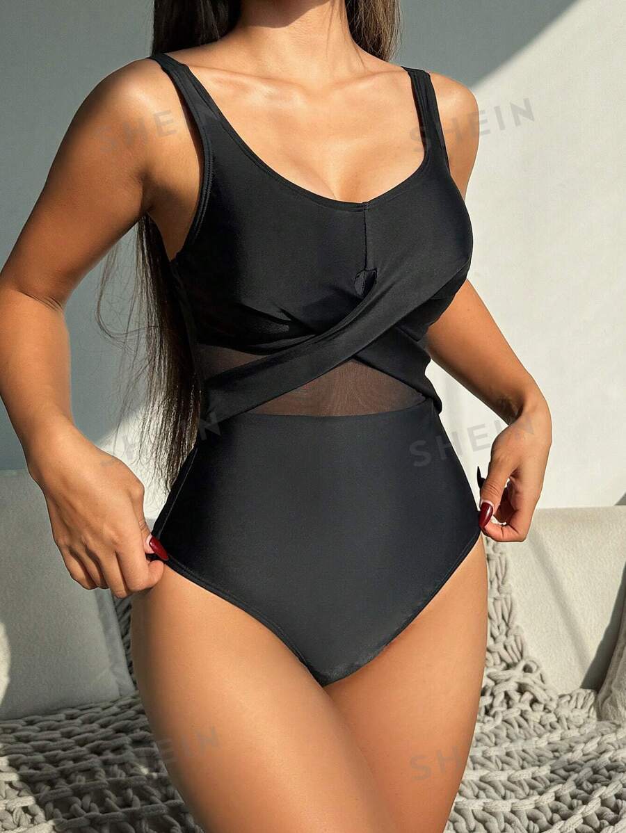 Traje de baño de una sola pieza con espalda al descubierto, unicolor, para primavera/verano y playa, sensual