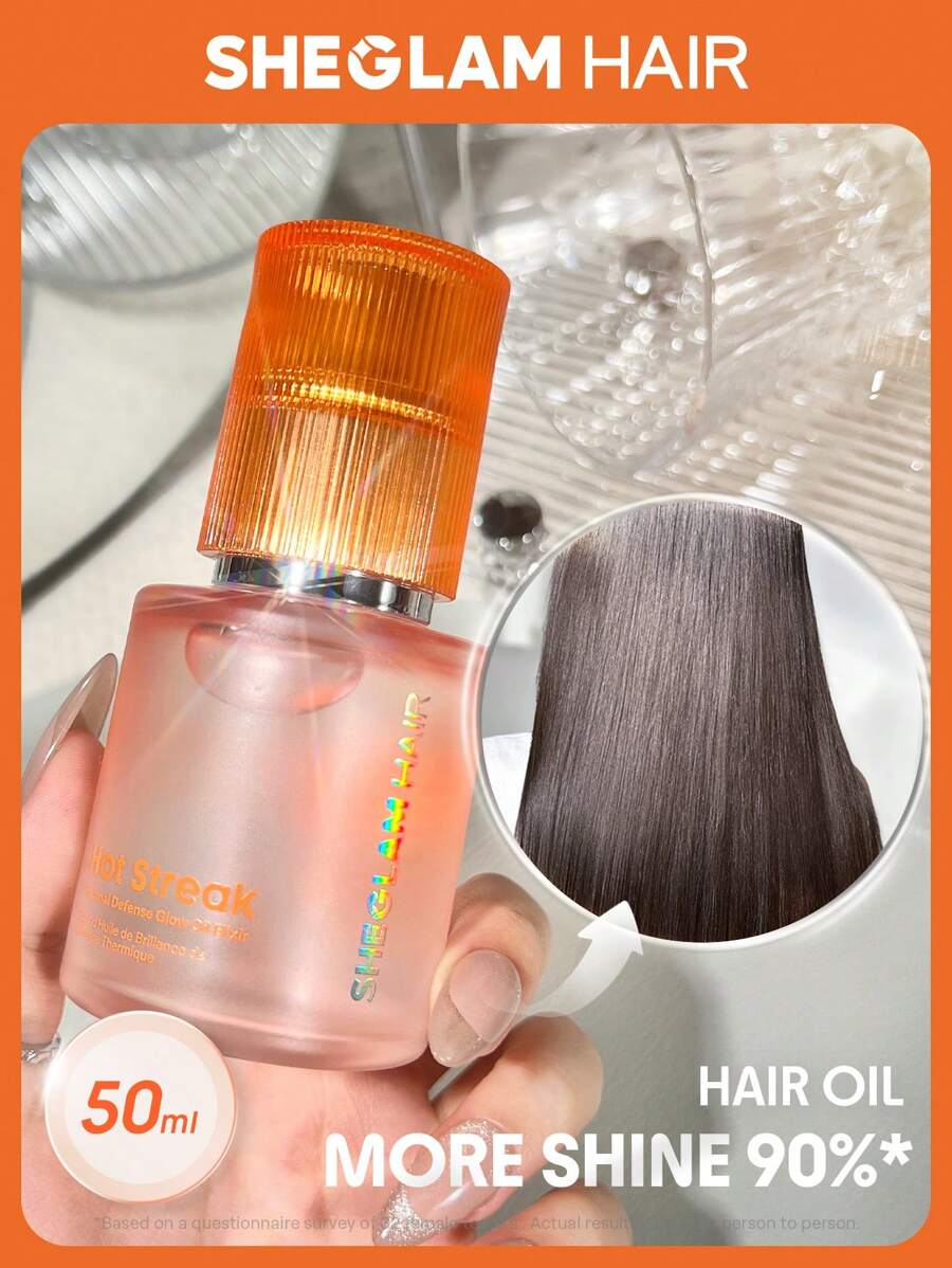 SHEGLAM HAIR Hot Streak Thermal Defense Glow Oil Elixir-50ml/1.69 Fl Oz,Hair Care Essential Oil,Rose Scent Hydrating Oil Serum For Deep Nourishment,Hair Oil Heat Protection Curly Hair Products Hair Treatment Serum,Tames Frizz And Seals In Shine,Heat Protection Enriched With Sunflower Seed Oil Weightless Mist Spray For All Hair Types Makeup Beach Y2k Travel Camping School Cosplay Gift Campus Fashion
