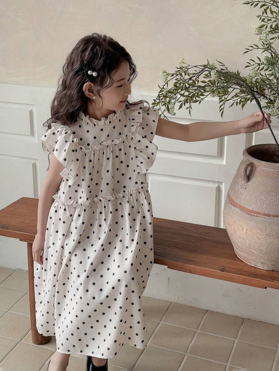 DAZY Casual mouwloze jurk met ruches aan de zoom en allover print voor meisjes, zomeroutfits voor meisjes, kleding voor terug naar school