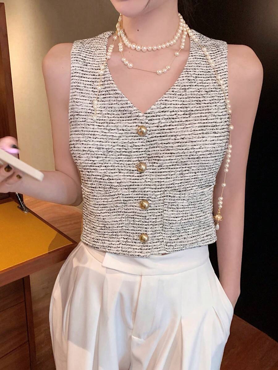 DAZY Women's Sleeveless Textured Button Work Vest Women Blazers