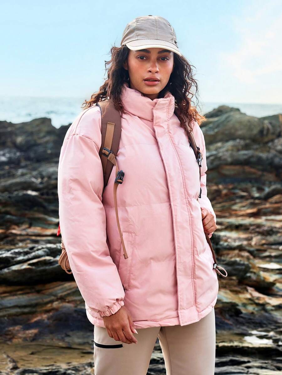 Urban Outdoor Tragen Warme, isolierte, einfarbige, dicke Damen Steppjacke