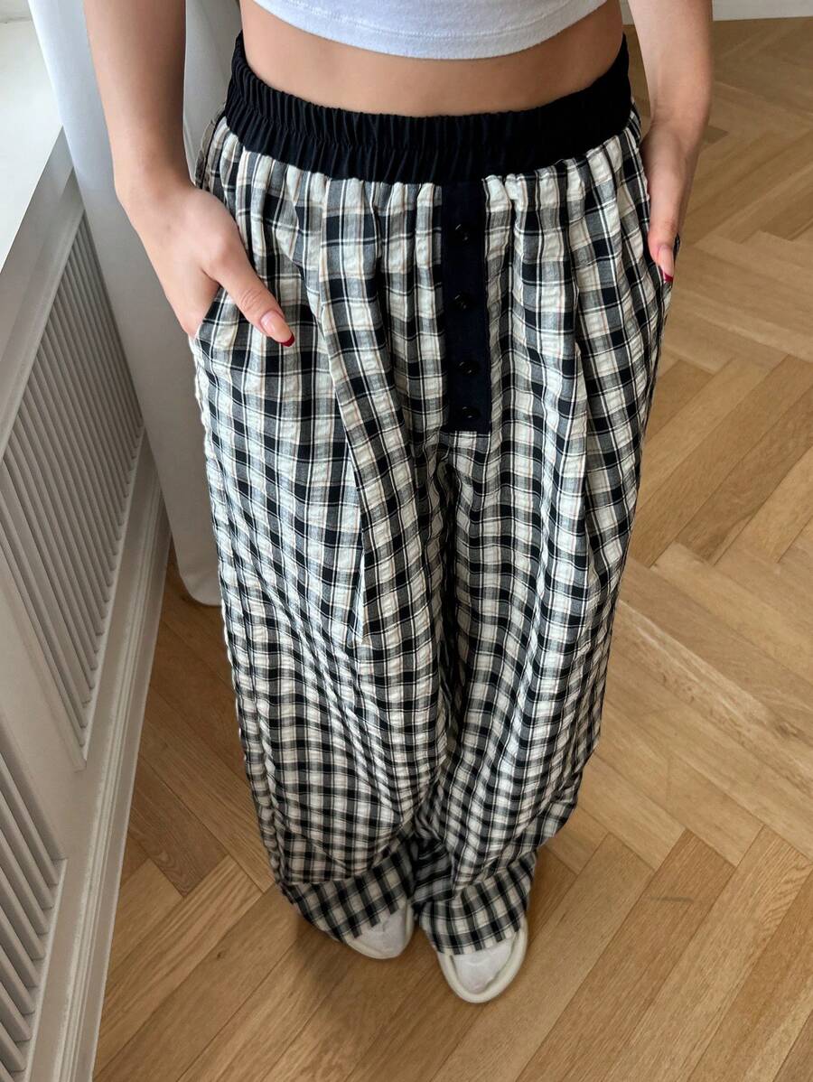 DAZY Pantalones de pijama rectos de mujer de corte holgado a cuadros